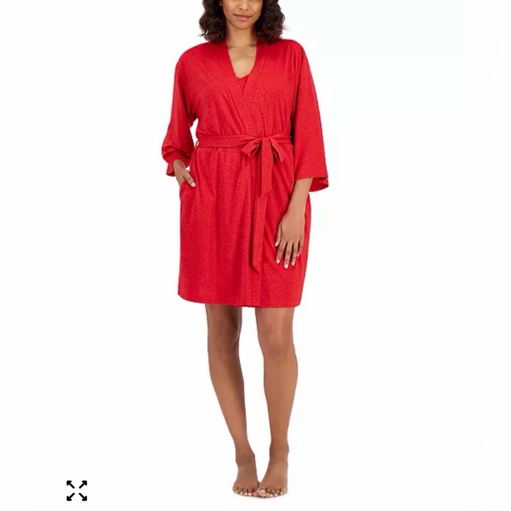 INC International Concepts Red Sparkle Robe & Spaghetti Strap Nightgown  (M) NWT
